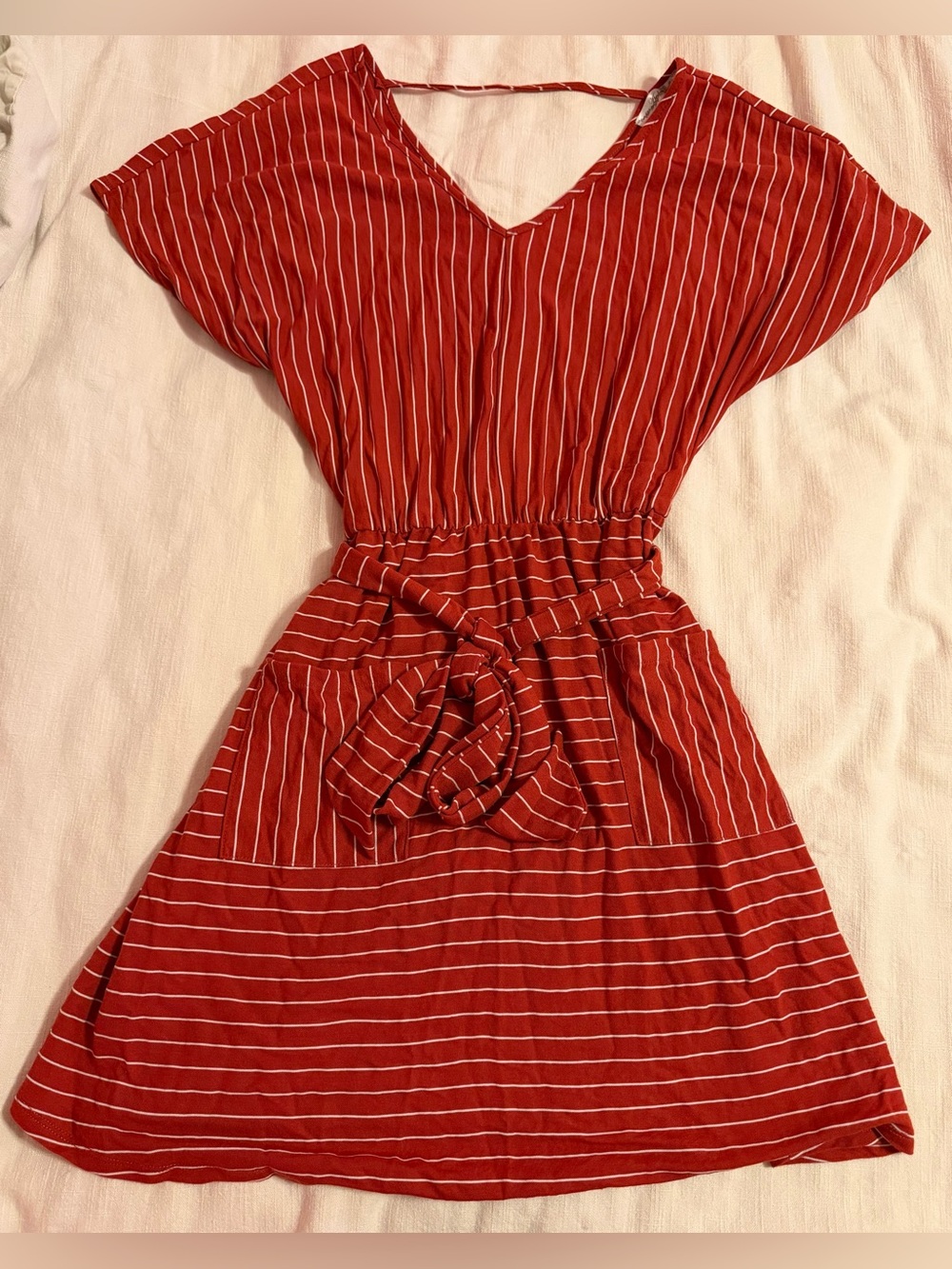 Andree by Unit Red Dress with White Vertical Stripes